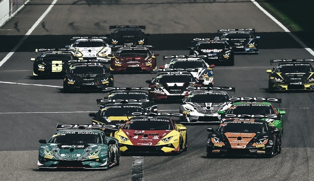 Lamborghini cars racing in the super trofeo