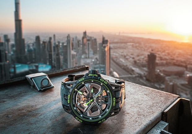 Roger Dubuis watch with Dubai in the background